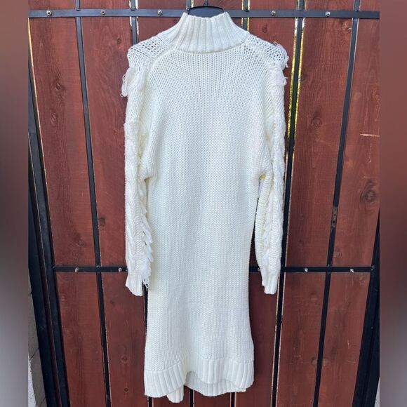 FARM RIO White Sweater Dress Cable Knit Long Sleeve High Neck Size M - Picture 3 of 6